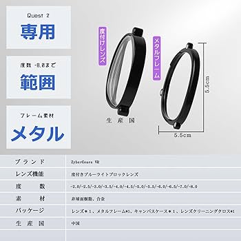 Amazon.co.jp: ZyberGears VR 度付きレンズ（左側の黒、-6.5